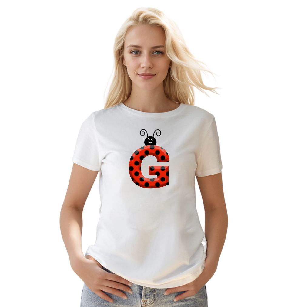 Ladybug Alphabets Buchstabe G druck weiß T-Shirt für Damen