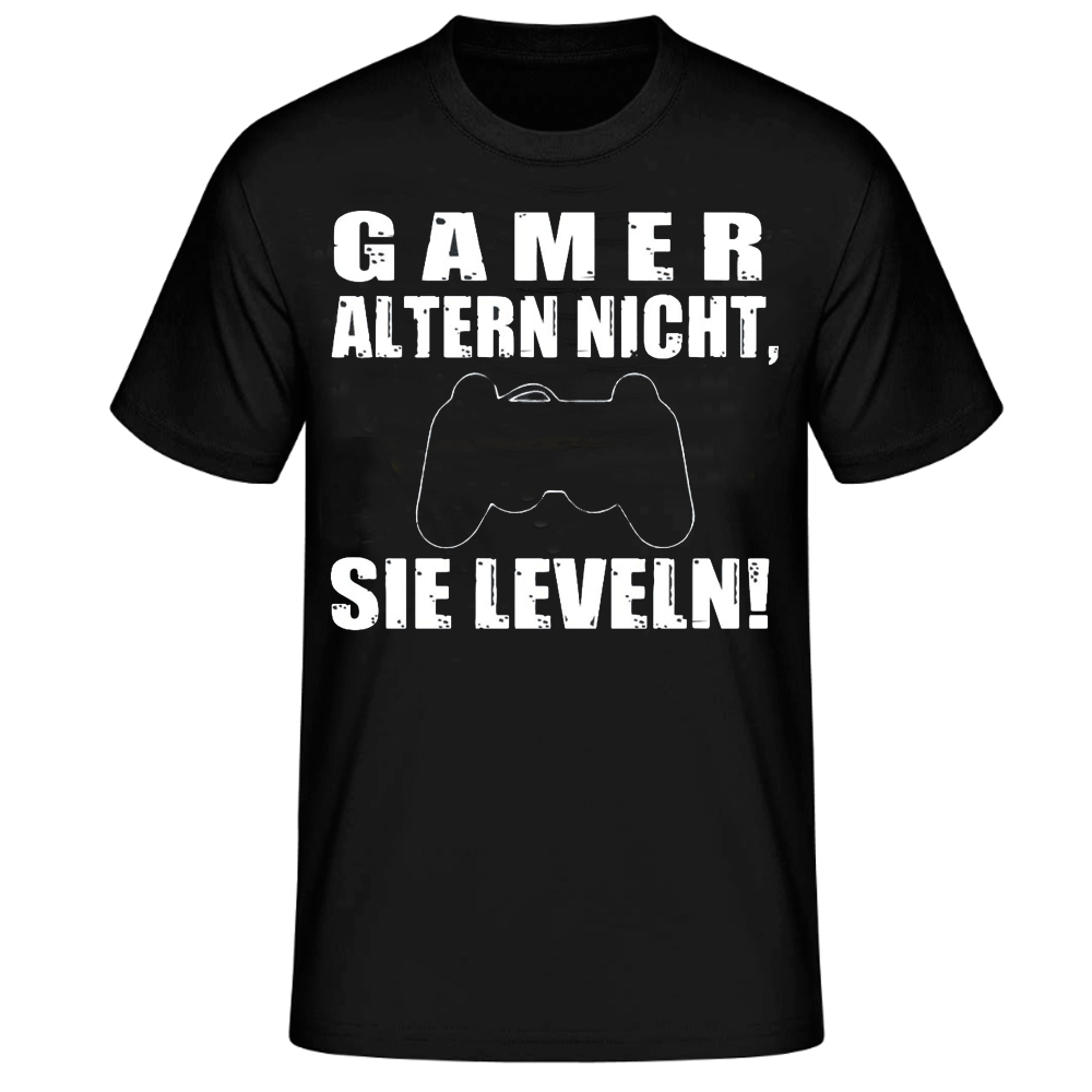 "Gamer altern nicht, sie leveln!" T-Shirt für Herren schwarz