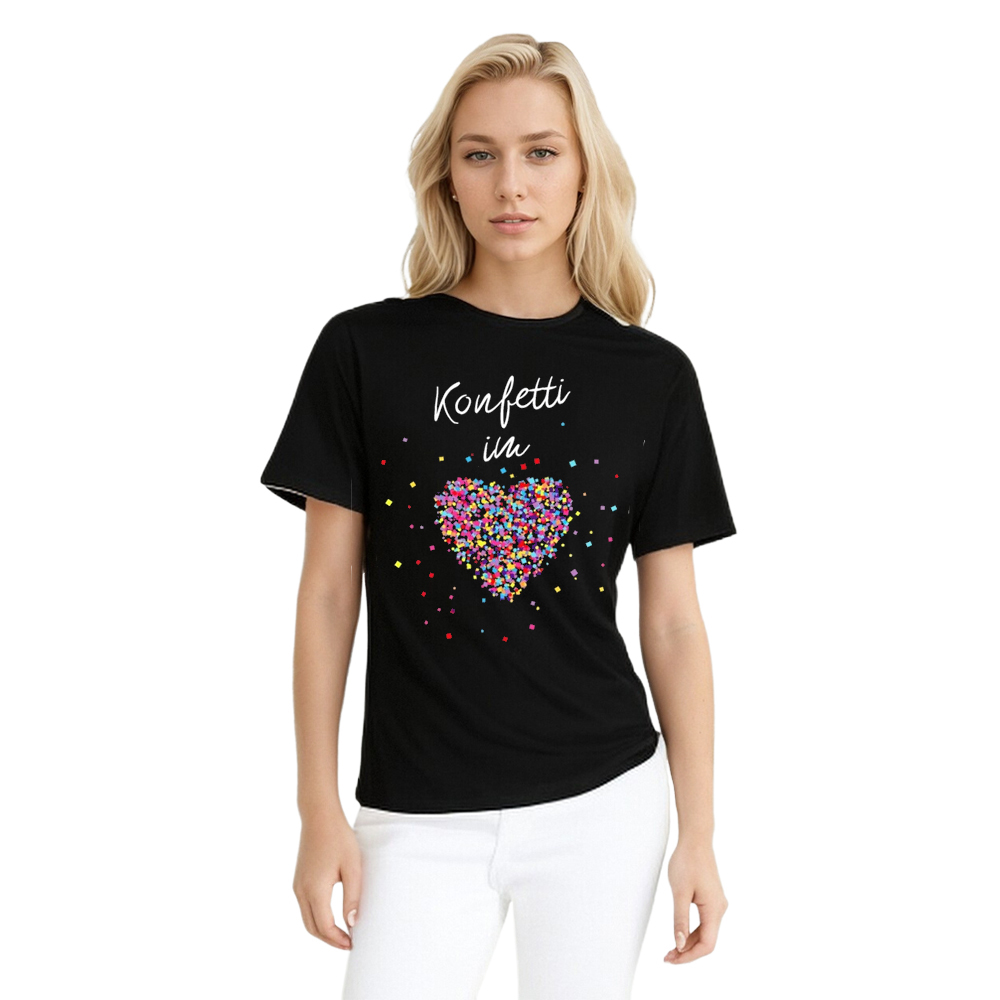 Konfetti Im Herzen Fasching Karneval Damen Schwarz T-Shirt