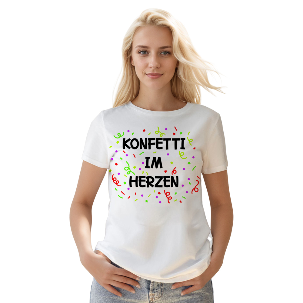 Konfetti Im Herzen Fasching Karneval Damen weiß T-Shirt