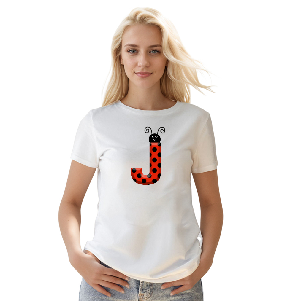 Ladybug Alphabets Buchstabe J druck weiß T-Shirt für Damen