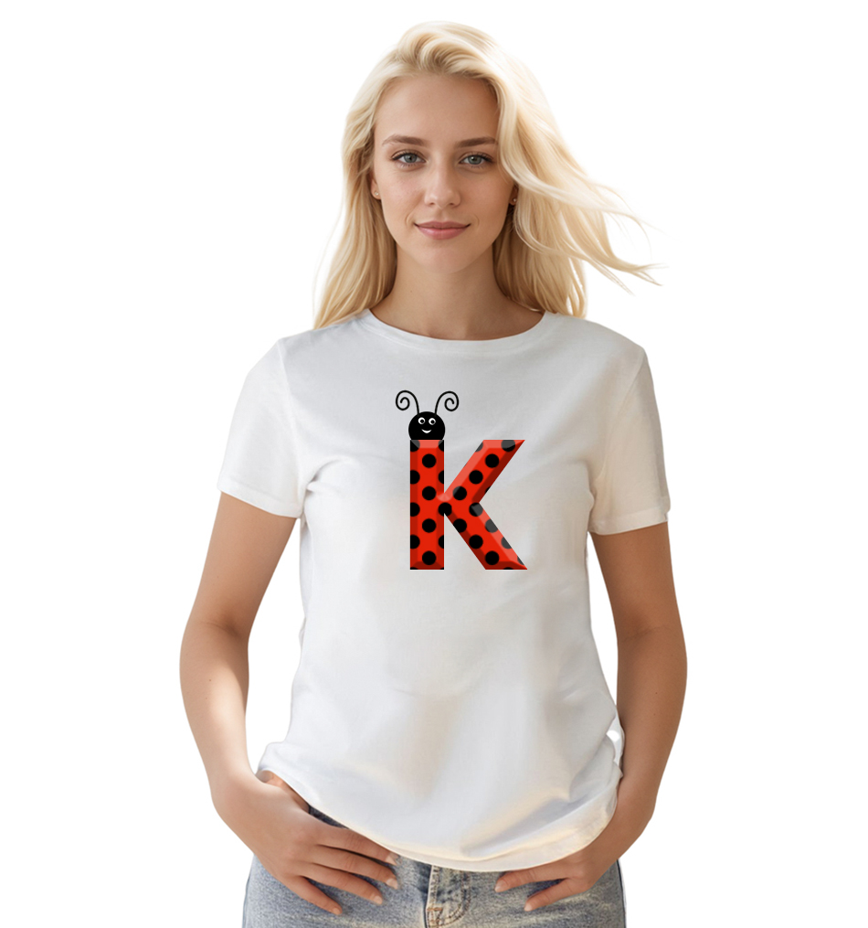 Ladybug Alphabets Buchstabe K druck weiß T-Shirt für Damen