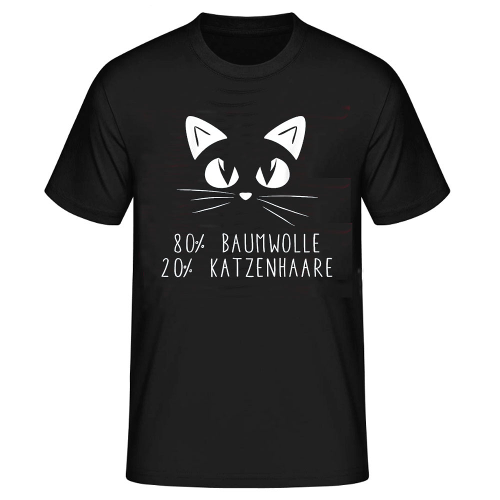 Baumwolle Katzenhaare Tier Lustiges schwarz kurzarm T-Shirt 