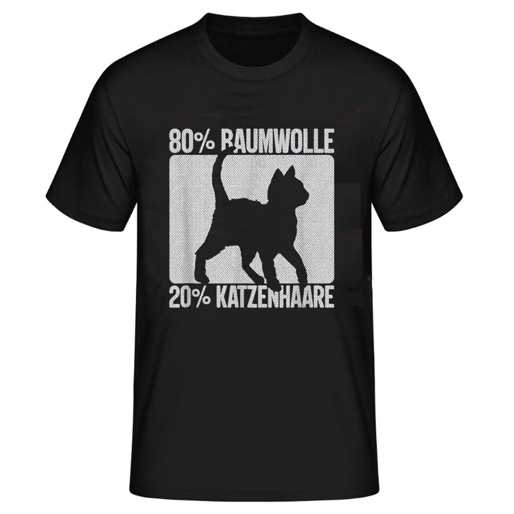 Baumwolle kann jeder - lustiger Katzenhaar Tier schwarz kurzarm T-Shirt 