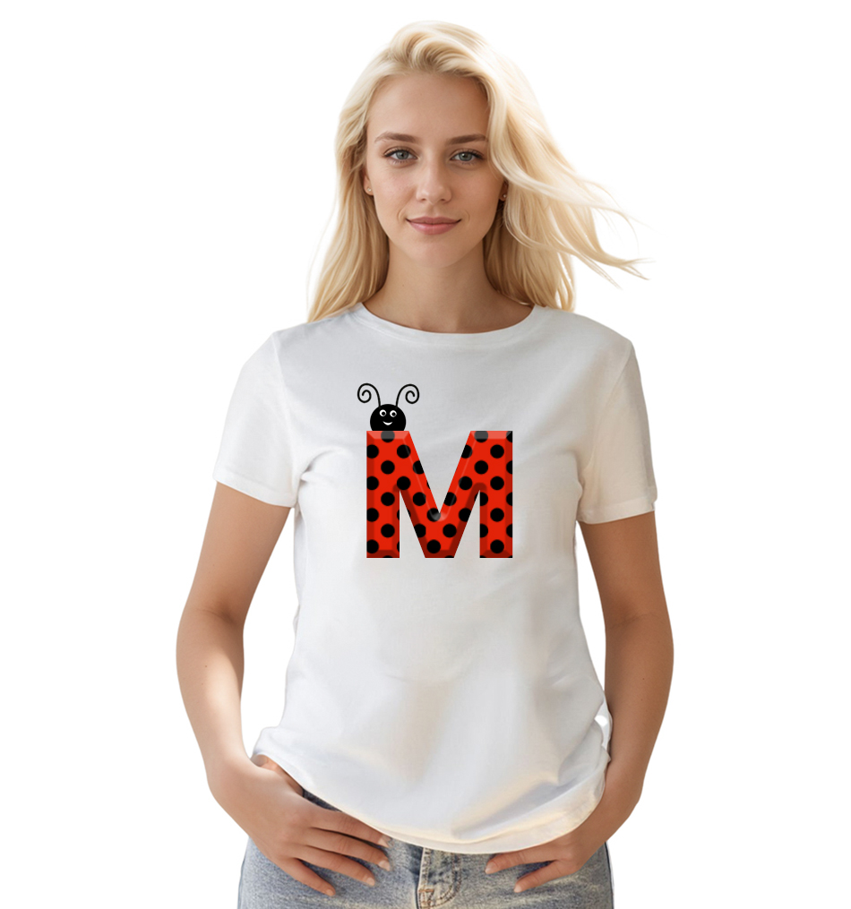 Ladybug Alphabets Buchstabe M druck weiß T-Shirt für Damen