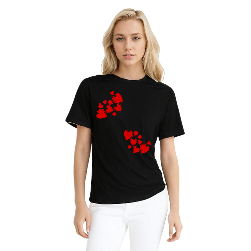 Muttertag Heart Druck Damen schwarz kurzarm T-Shirt