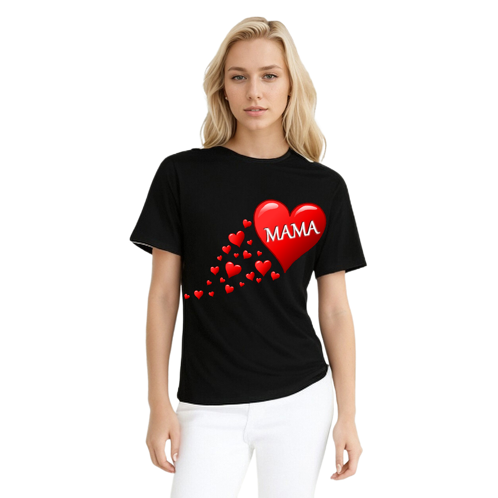 Muttertag Heart Druck Damen schwarz kurzarm T-Shirt