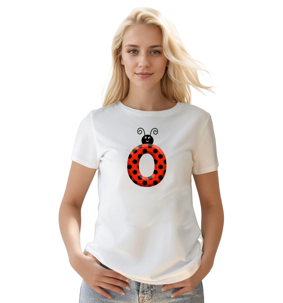 Ladybug Alphabets Buchstabe O druck weiß T-Shirt für Damen