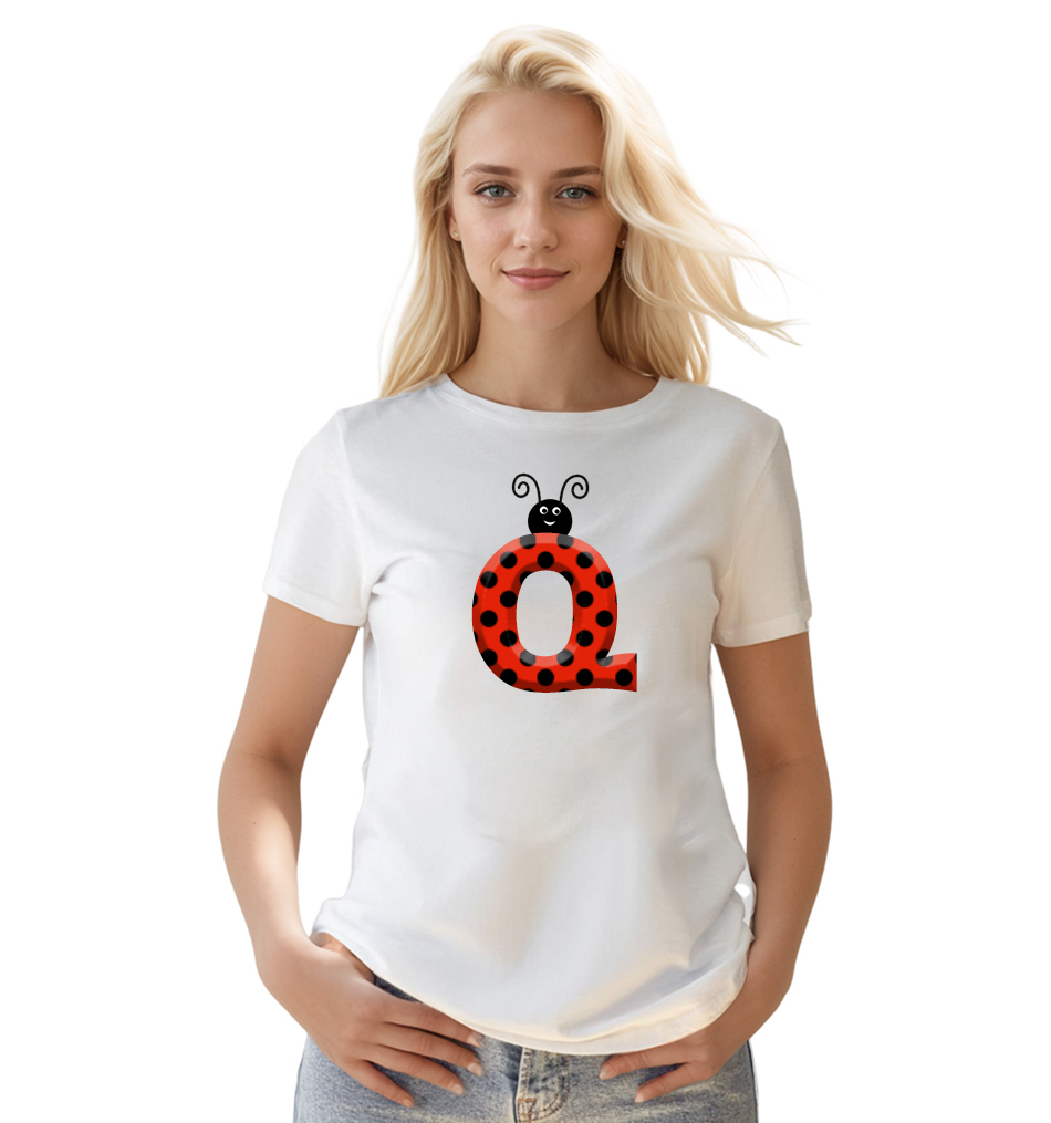 Ladybug Alphabets Buchstabe Q druck weiß T-Shirt für Damen