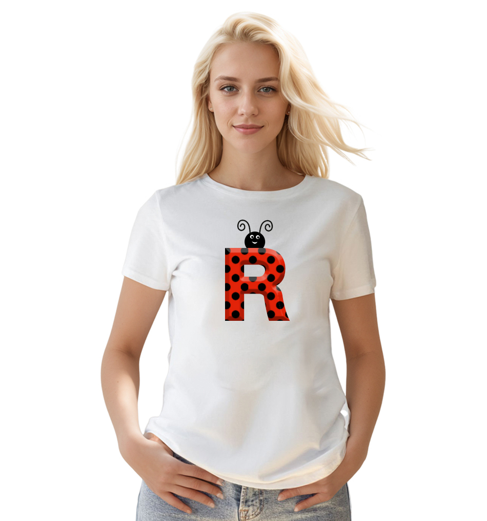 Ladybug Alphabets Buchstabe R druck weiß T-Shirt für Damen