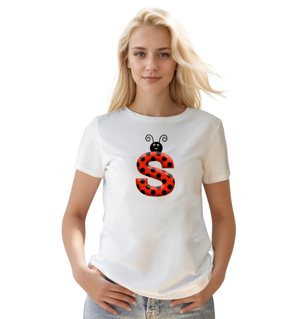 Ladybug Alphabets Buchstabe S druck weiß T-Shirt für Damen