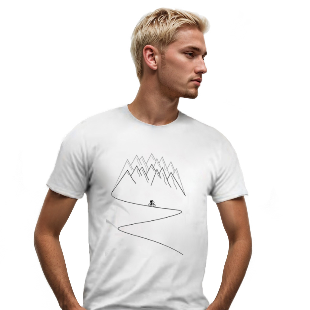 Mountainbike Berge Männer weiß T-Shirt
