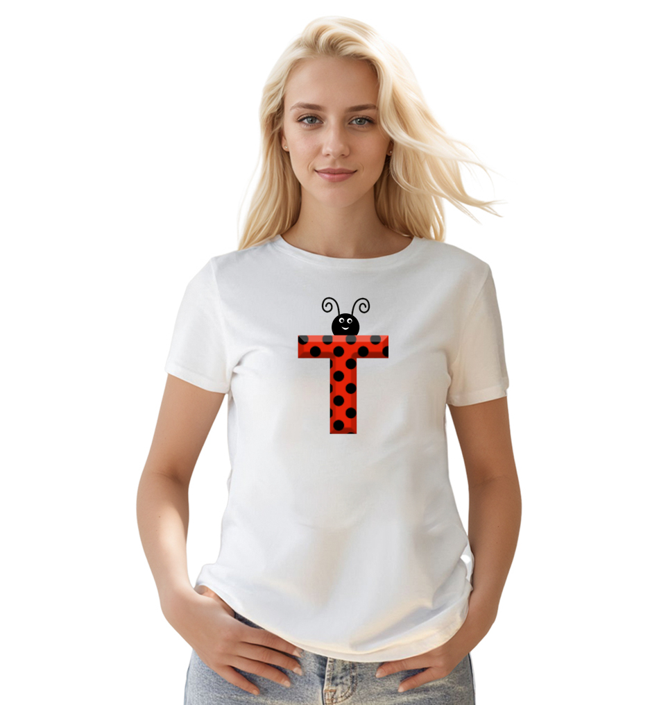 Ladybug Alphabets Buchstabe T druck weiß T-Shirt für Damen