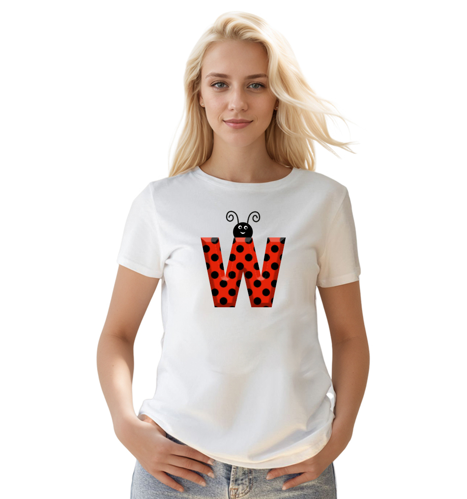 Ladybug Alphabets Buchstabe W druck weiß T-Shirt für Damen