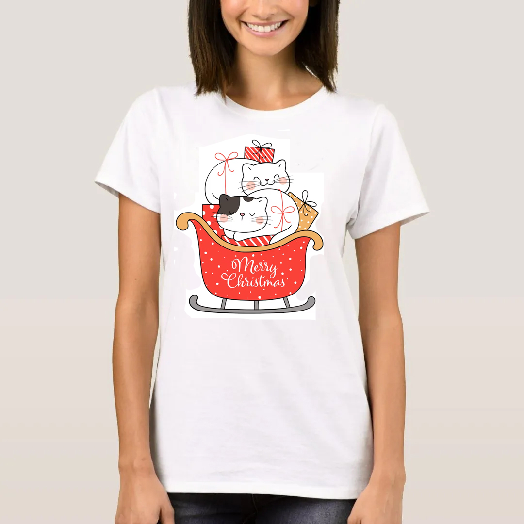Weihnachten lustige Katze Druck Geschenk T-Shirt