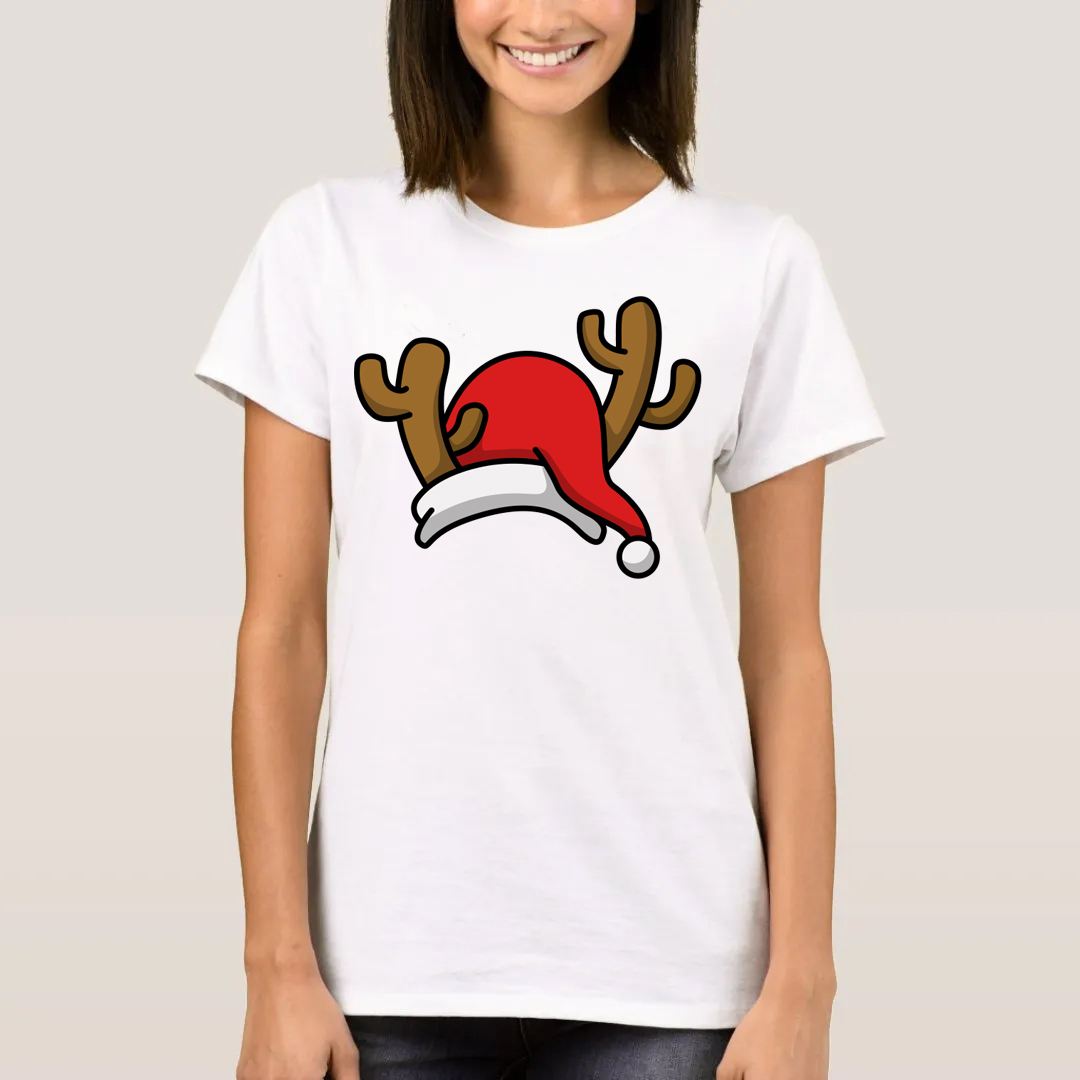Lustige Weihnachtsmütze Druck Damen weiß T-Shirt