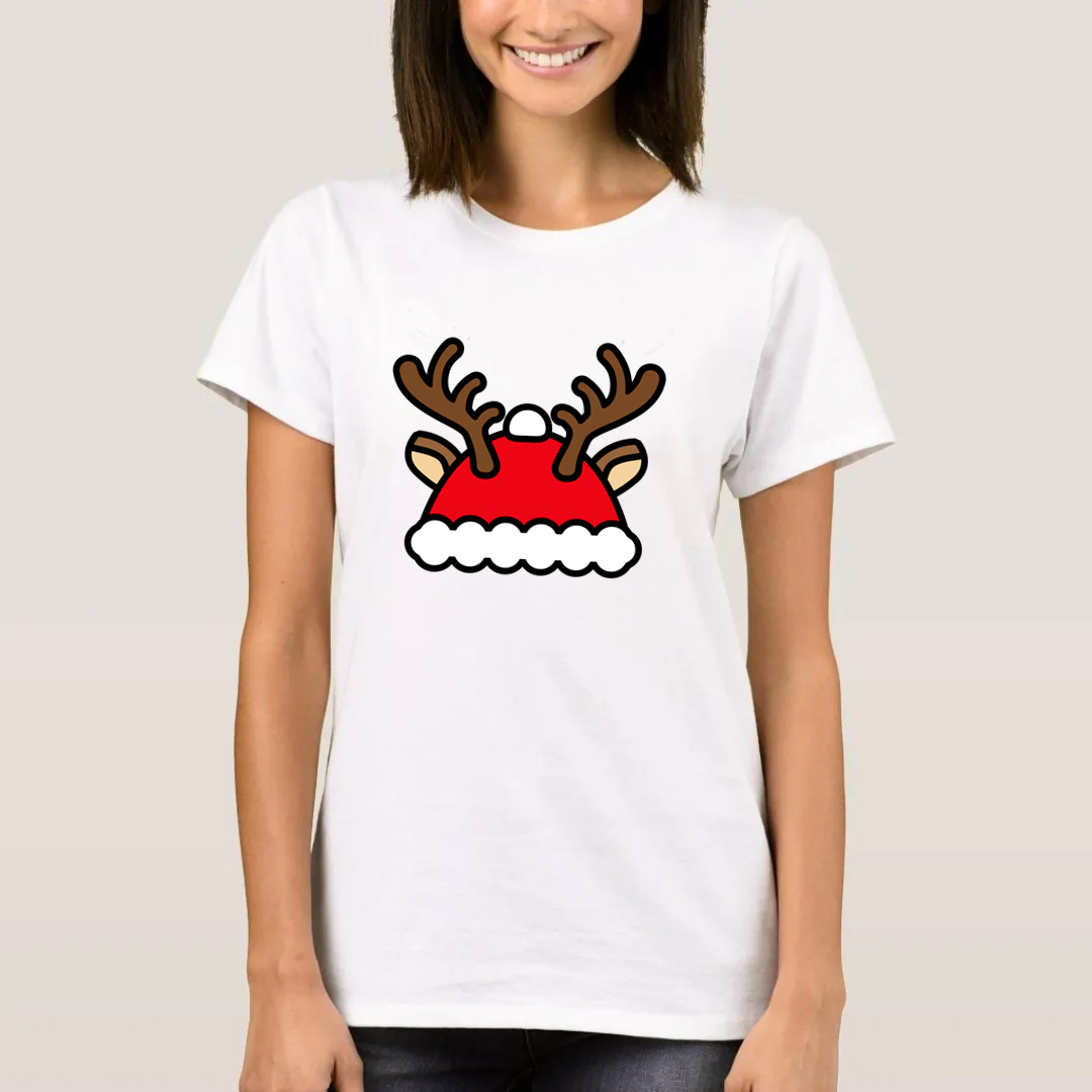 Lustige Weihnachtsmütze Druck Damen weiß T-Shirt