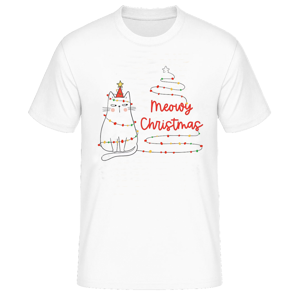 Weiß Weihnachten Katz Druck lustig T-Shirt