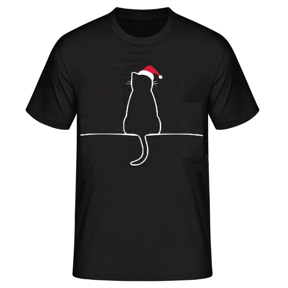Weihnachten schwarz Meine Katze Druck lustig T-Shirt