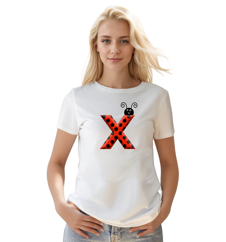 Ladybug Alphabets Buchstabe X druck weiß T-Shirt für Damen