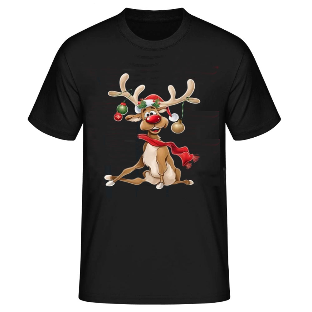 Frohe Weihnachten schwarz unisex Rentier Druck lustiges T-Shirt 