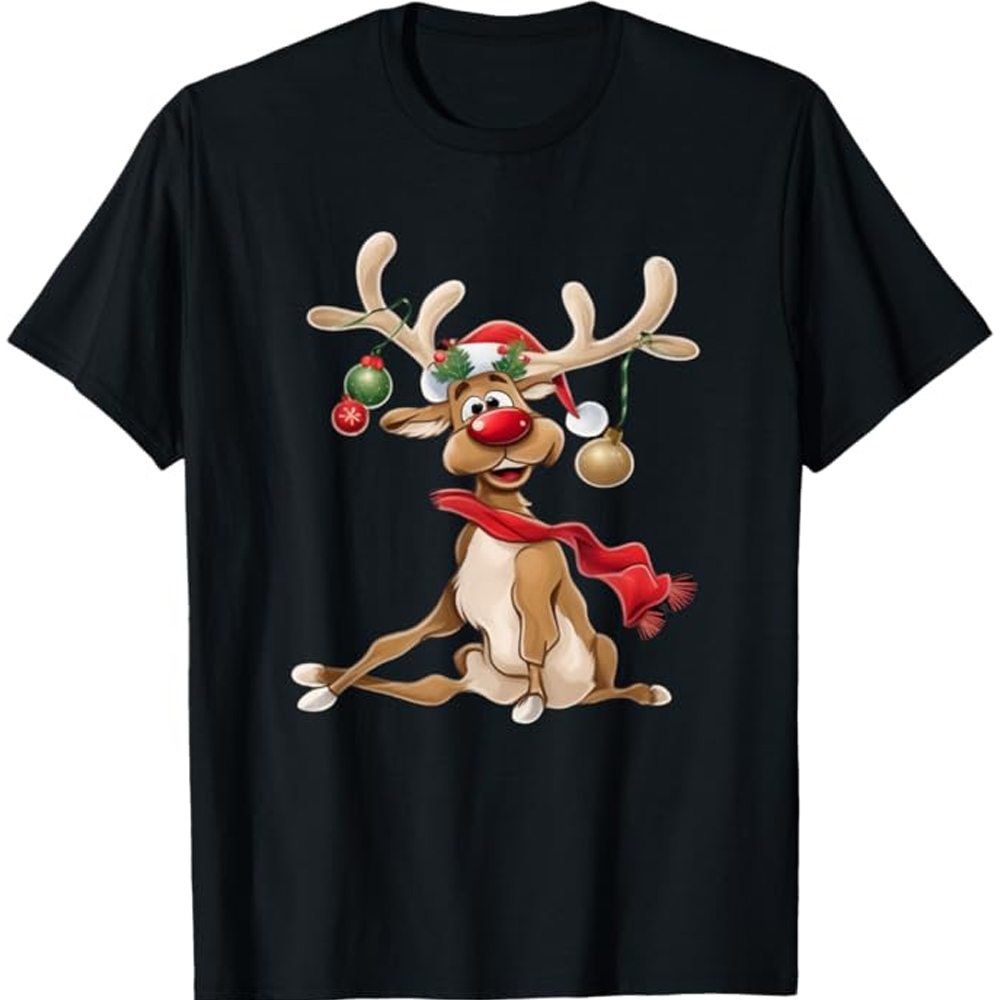 Frohe Weihnachten schwarz unisex Rentier Druck lustiges T-Shirt 