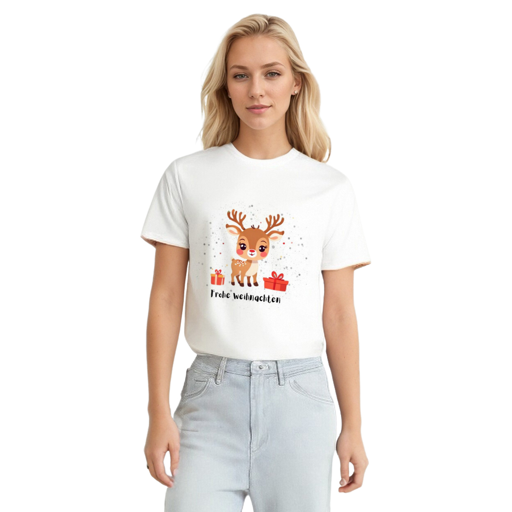 Frohe Weihnachten Rentier Damen weiß T-Shirt