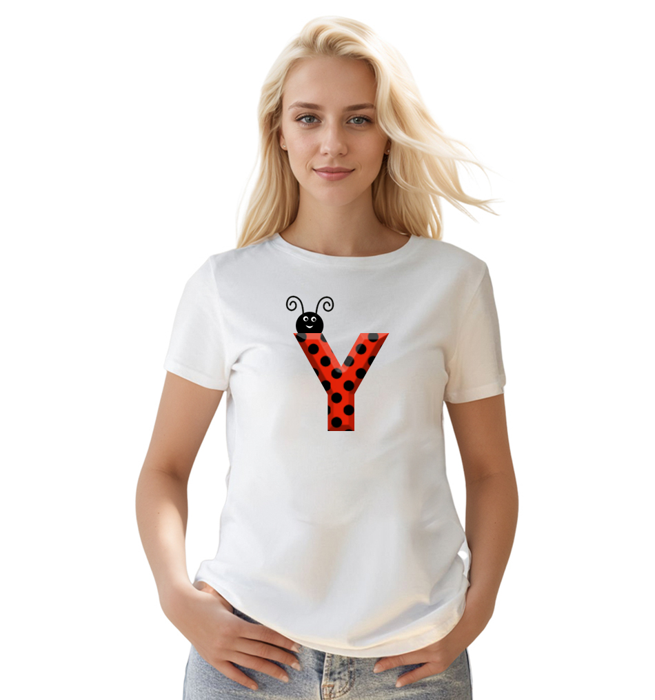 Ladybug Alphabets Buchstabe Y druck weiß T-Shirt für Damen