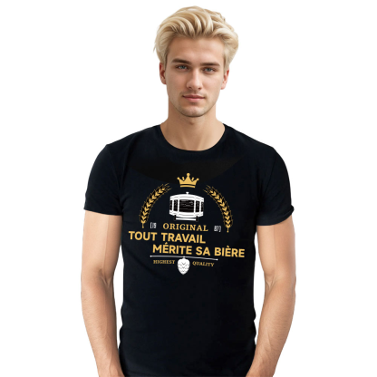 T-shirt Noir 'TOUT TRAVAIL MÉRITE SA BIÈRE' Costume