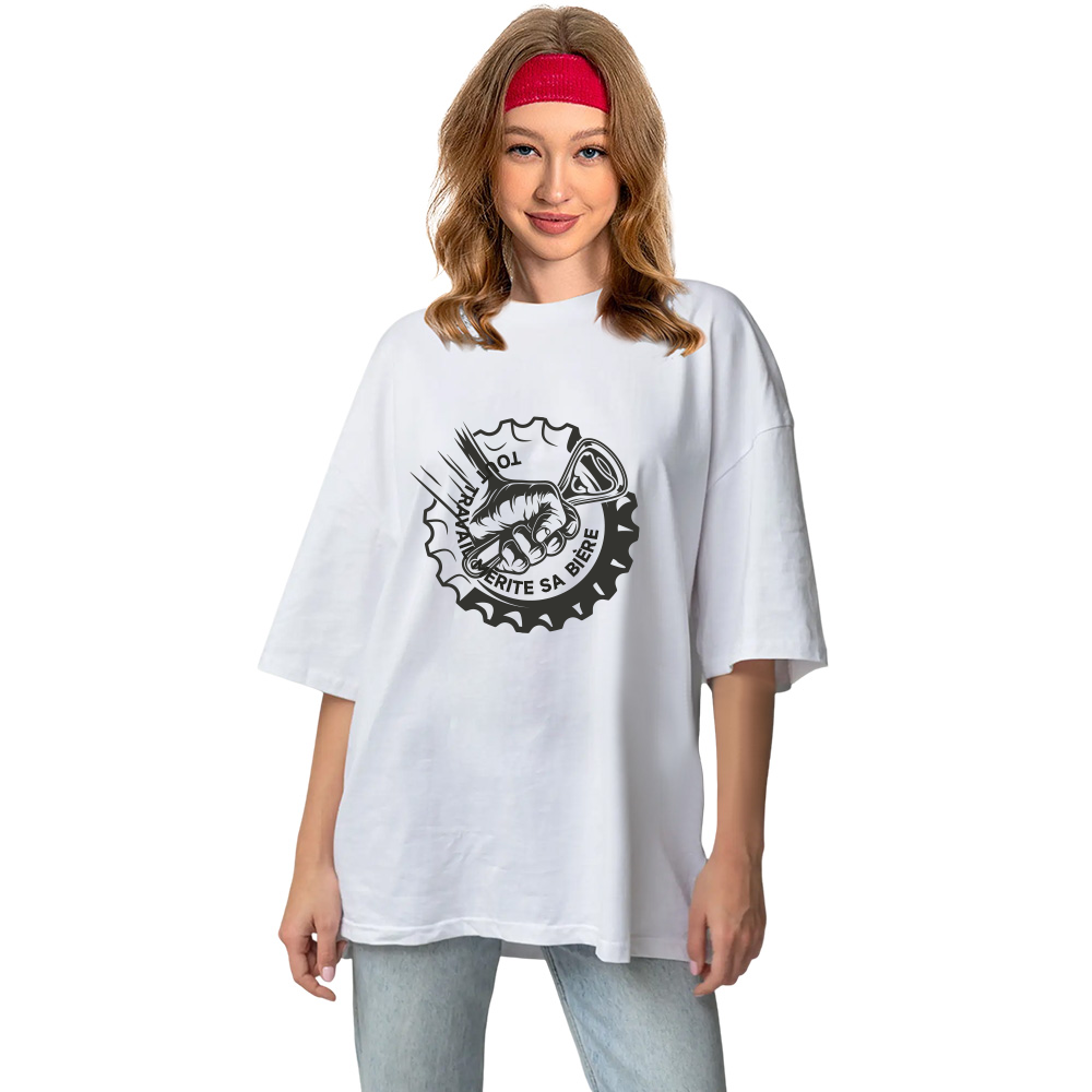 T-shirt Blanc 'TOUT TRAVAIL MÉRITE SA BIÈRE' Costume Ver.3
