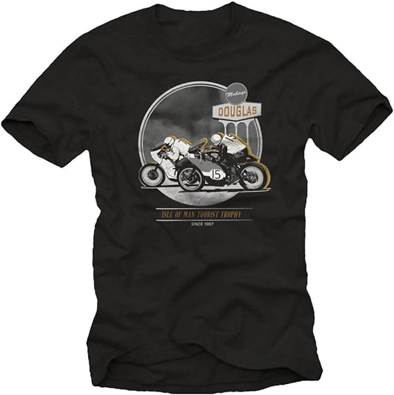 T-shirt Homme Noir Cafe Racer Tee Shirt Biker Isle of Man 