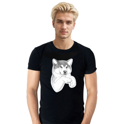 T-shirt Blanc et Noir Chien Husky 