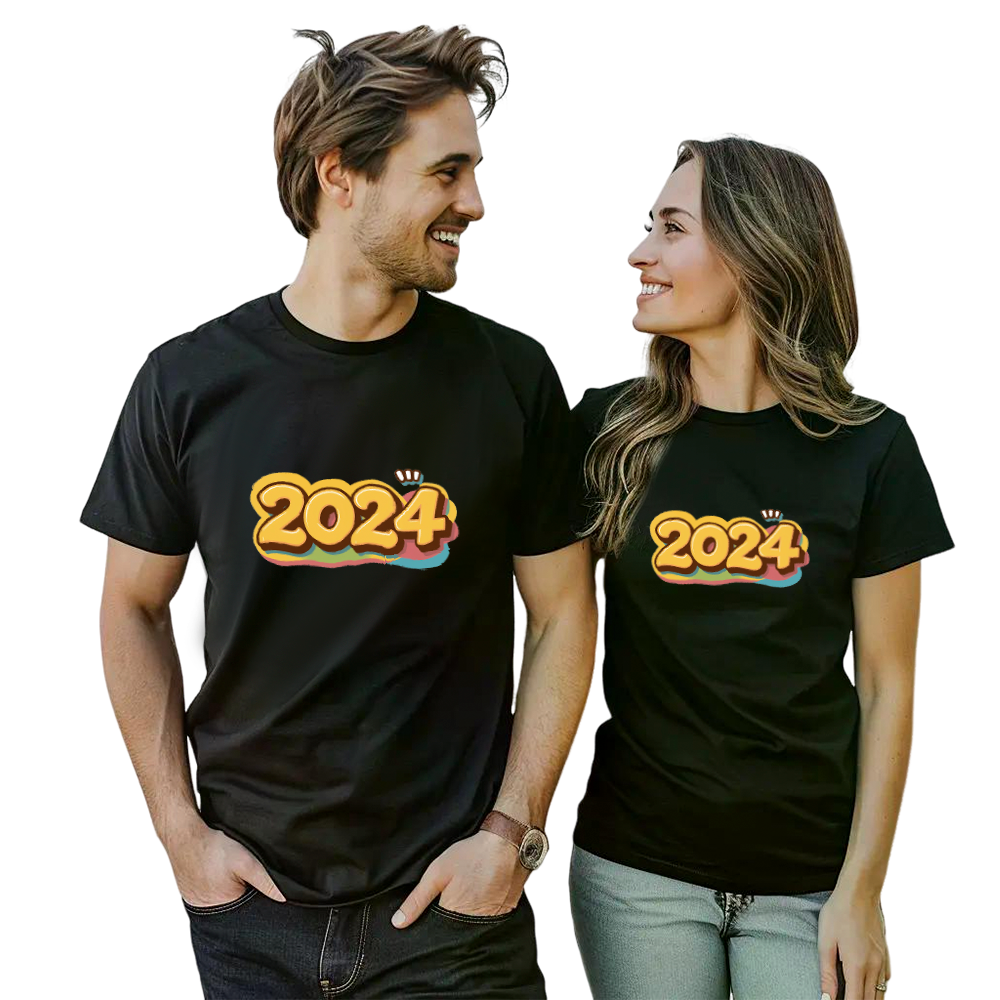 Couple T-shirt '2024‘ Noir et Blanc du Memorial Day
