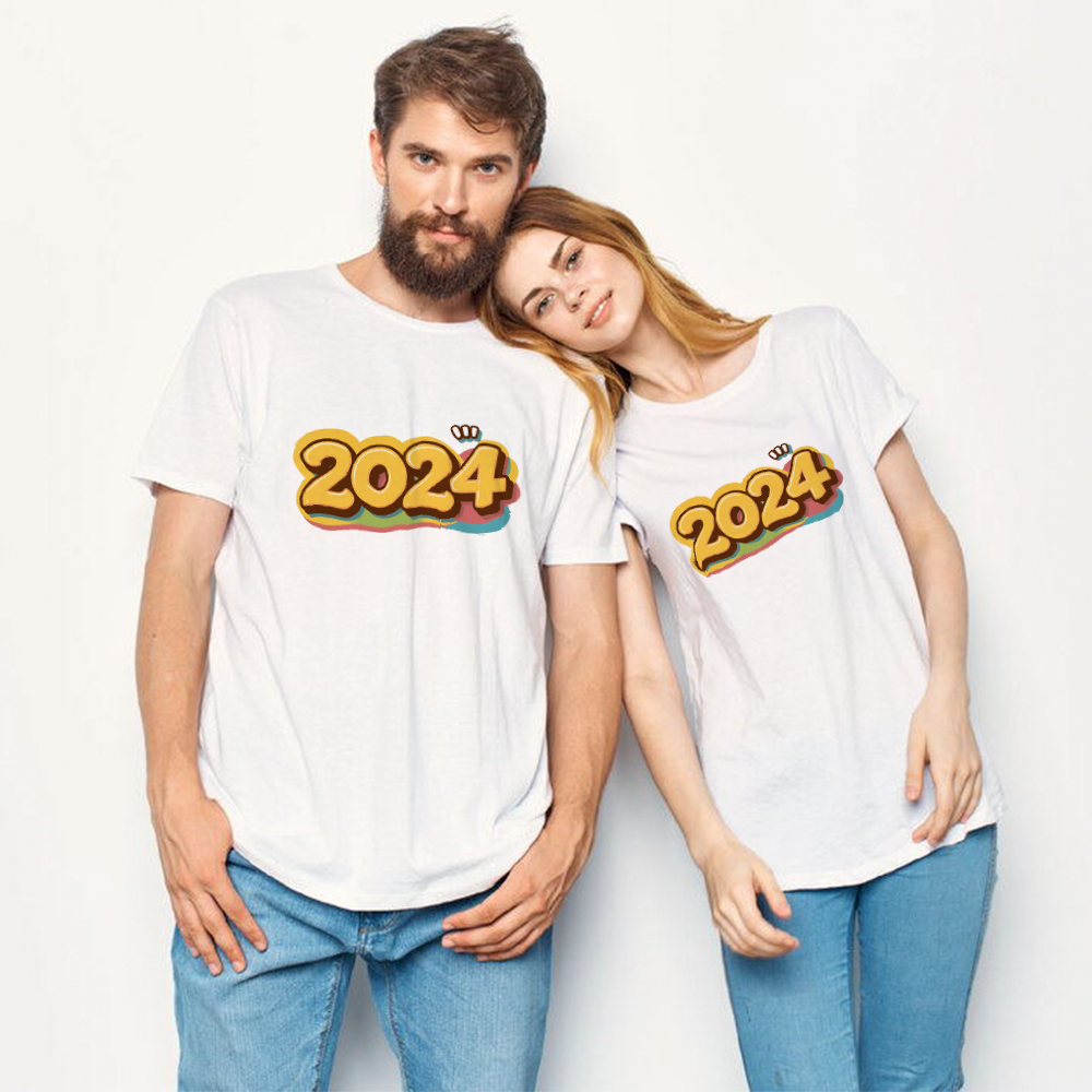 Couple T-shirt '2024‘ Noir et Blanc du Memorial Day