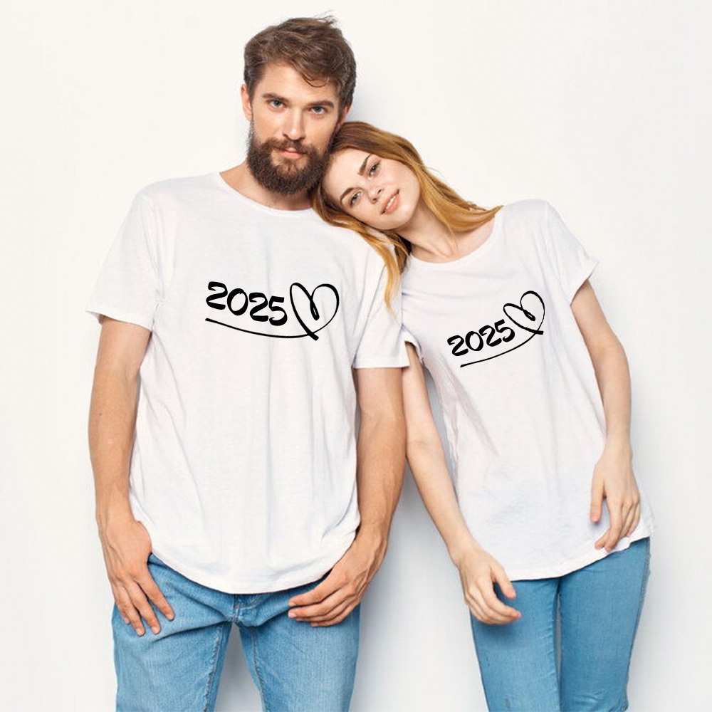 Couple T-shirt '2025‘ Noir et Blanc du Memorial Day