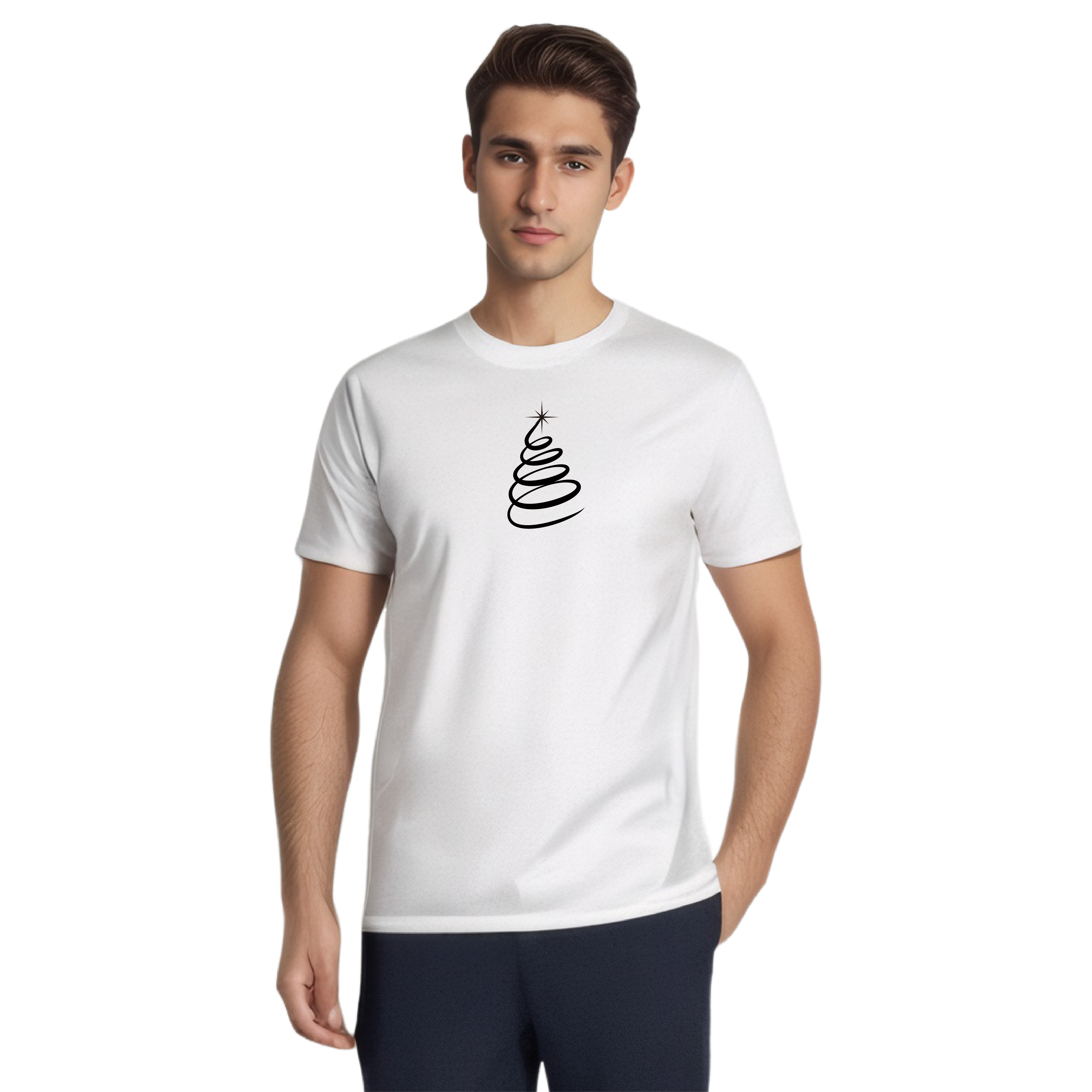 Adulte T-Shirt Blanc Arbre de Noël Monochrome Pour Noël Ver.4