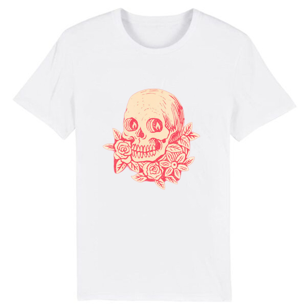 T-shirt Tête de Mort Rose Dessin Original