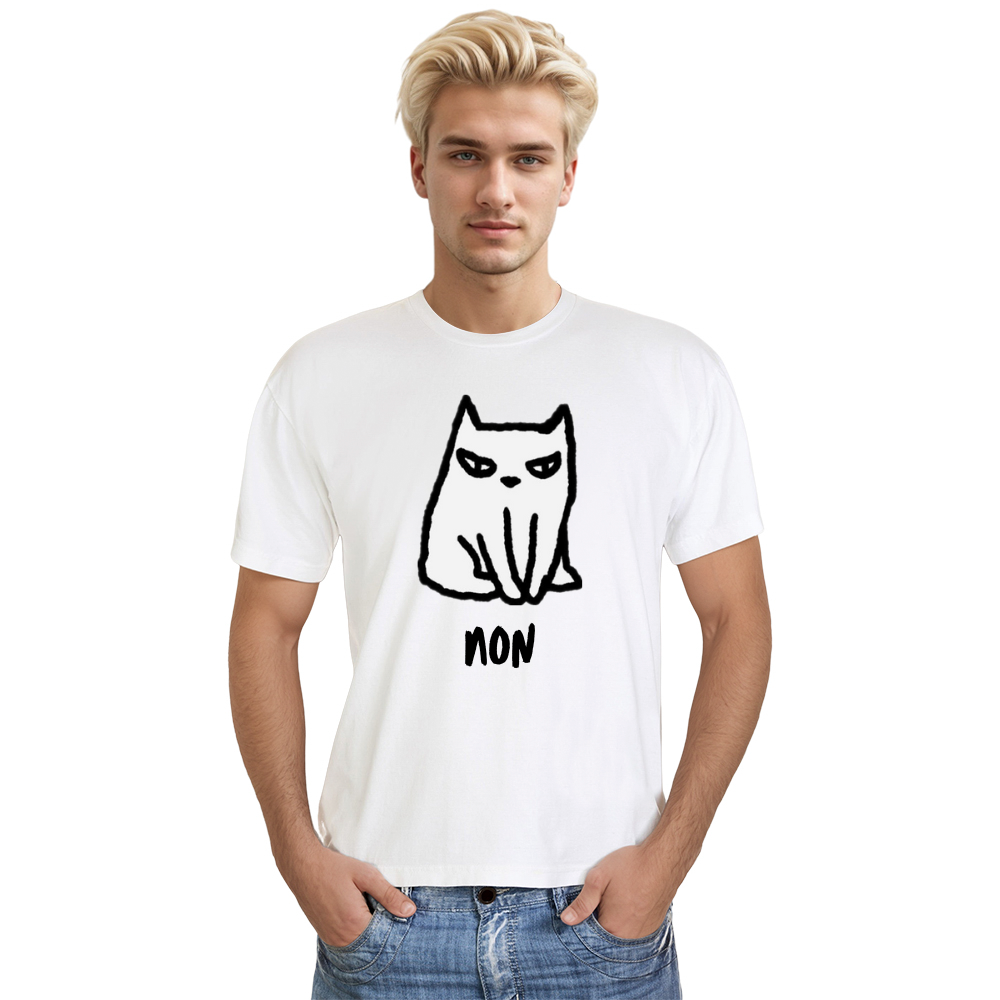 Adulte Mignon Chat ‘NON’ T-shirt Blanc