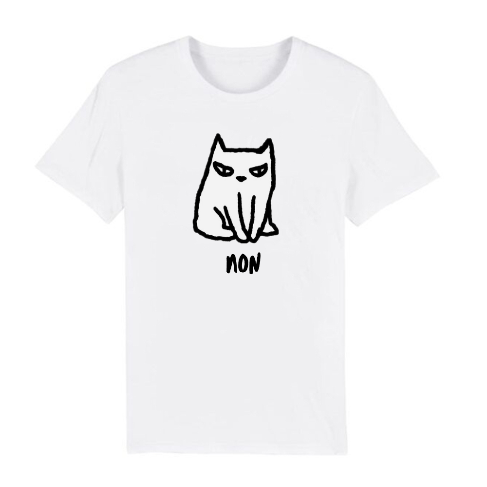 Adulte Mignon Chat ‘NON’ T-shirt Blanc