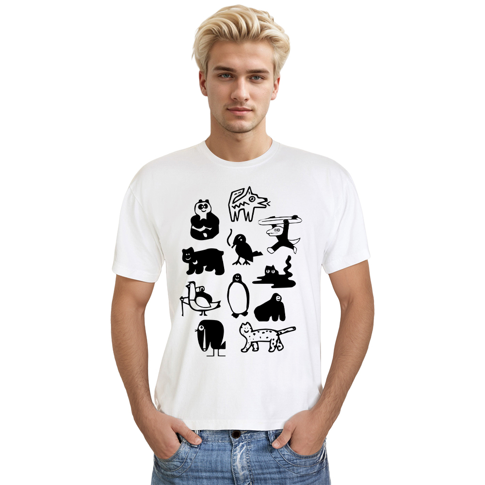 T-shirt Plan d'Ensemble d'Animaux en Noir et Blanc