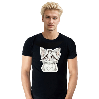 T-shirt Blanc et Noir Chaton Mignon 