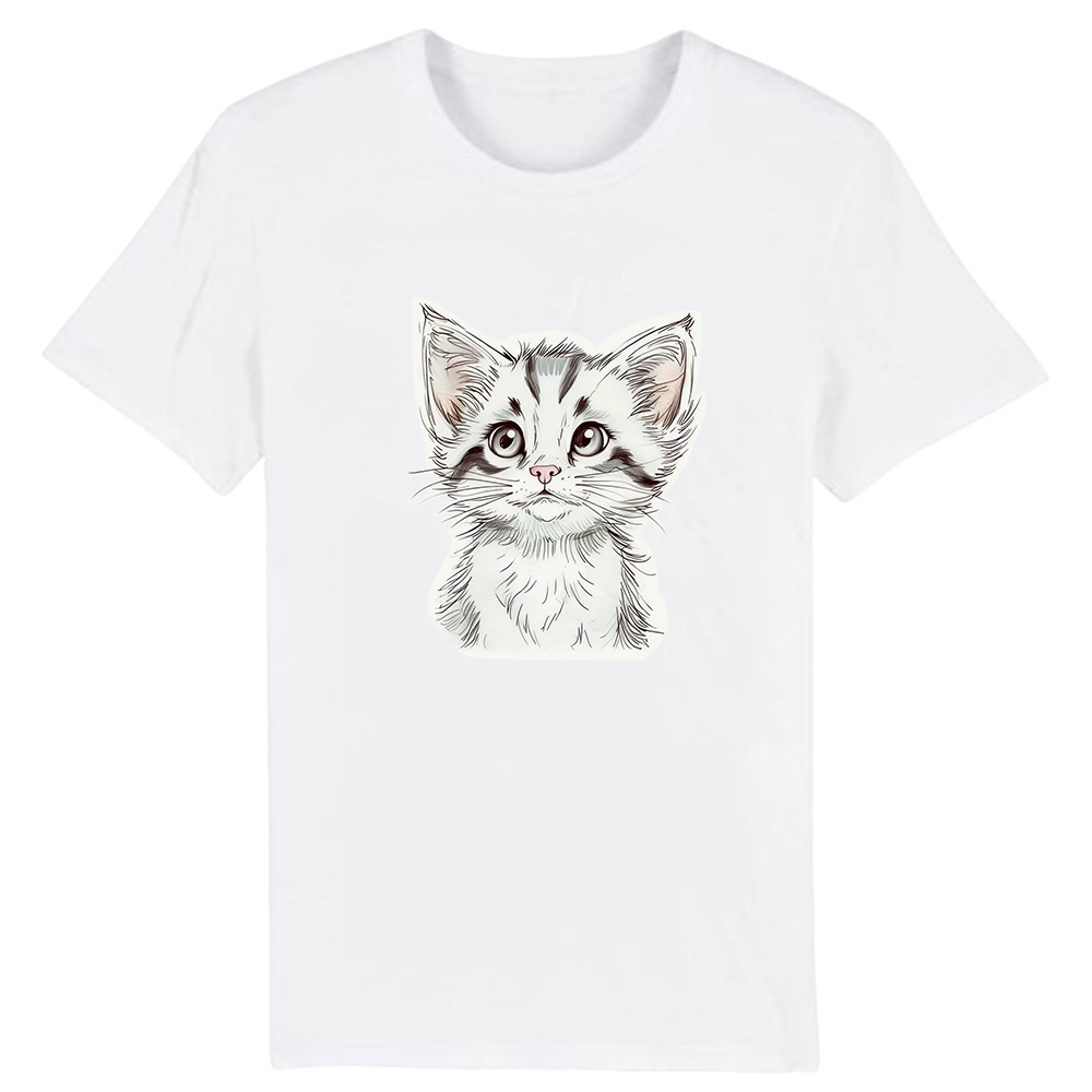 T-shirt Blanc et Noir Chaton Mignon 