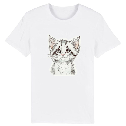 T-shirt Blanc et Noir Chaton Mignon 