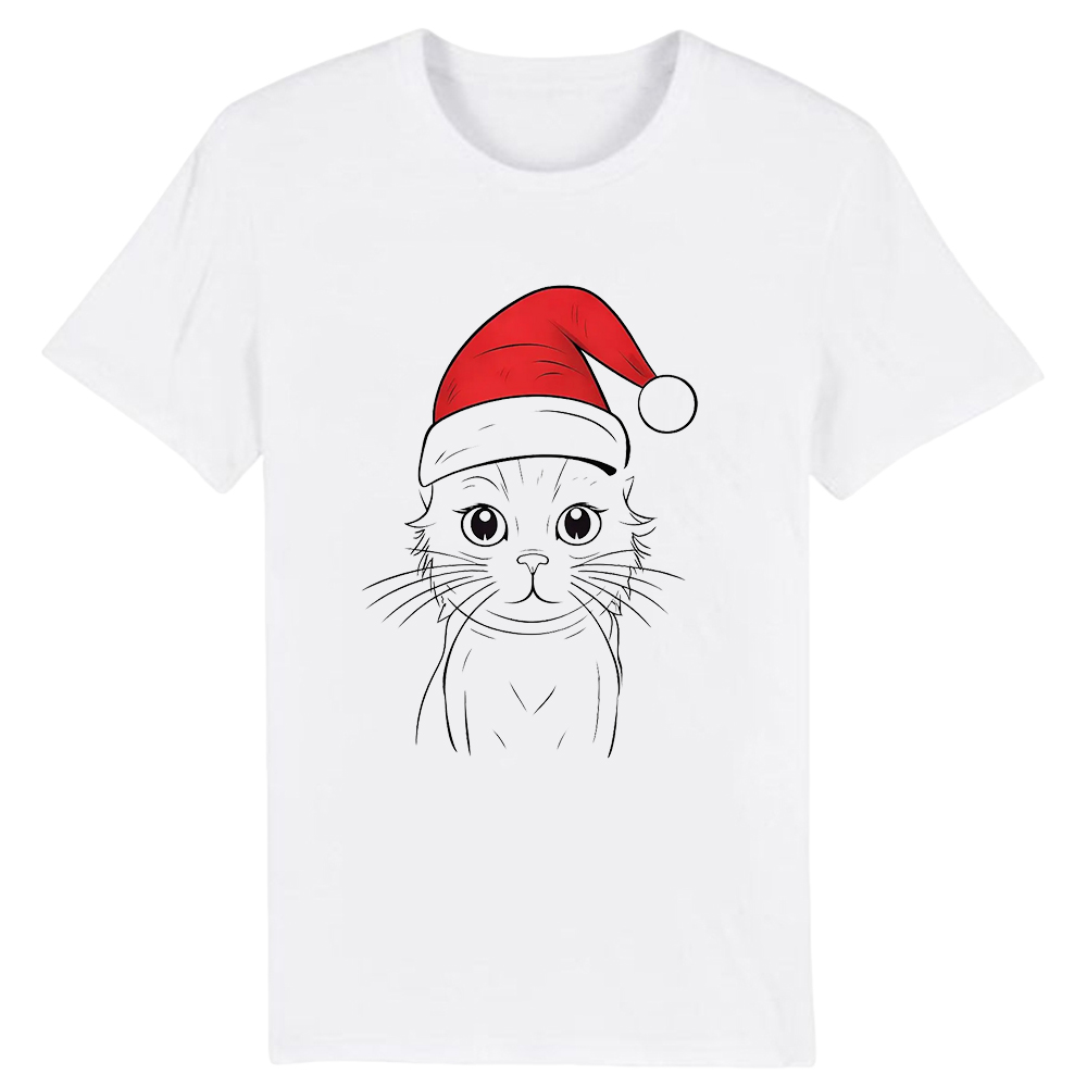 T-shirt Chaton avec un Bonnet de Noël pour Noël 