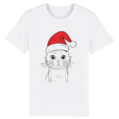 T-shirt Chaton avec un Bonnet de Noël pour Noël 