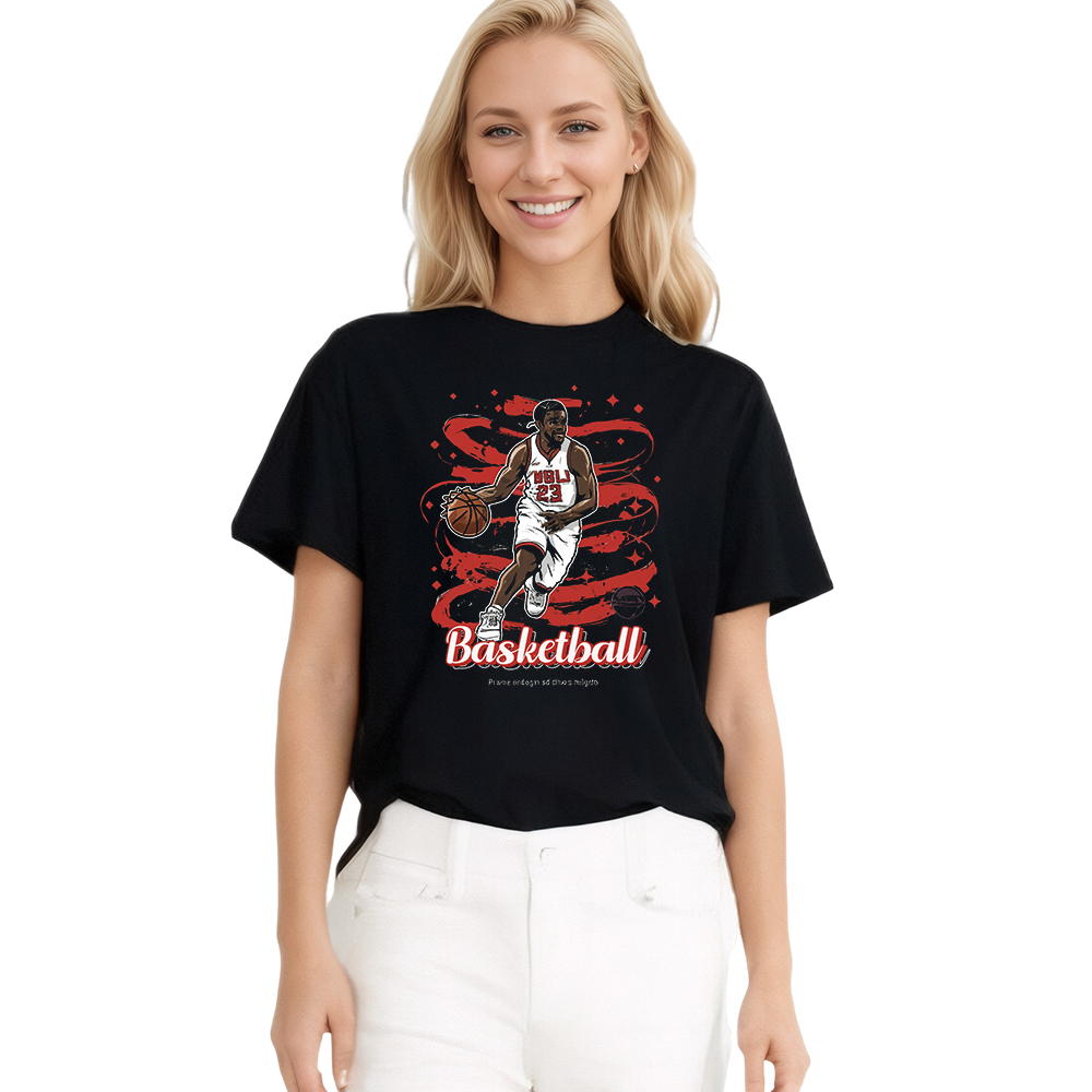 T-shirt Imprimé Noir 'Basketball' Costume Sur la Sport