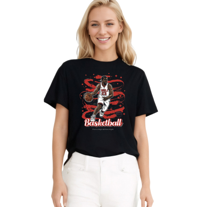 T-shirt Imprimé Noir 'Basketball' Costume Sur la Sport