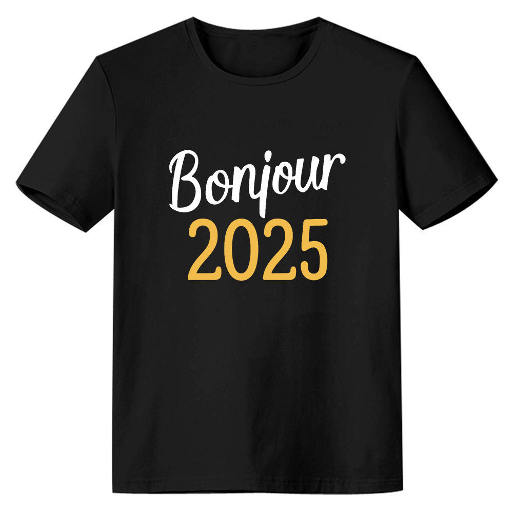 T-shirt 'Bonjour 2025‘ Noir et Blanc du Nouvelle Année