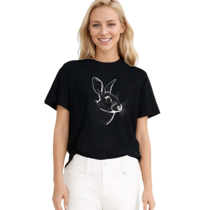 T-shirt Imprimé Noir Animal Lapin Costume Ver.2