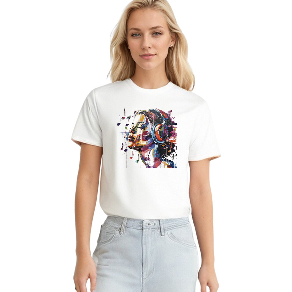 T-shirt Homme Imprimé Blanc Costume Sur la Musique